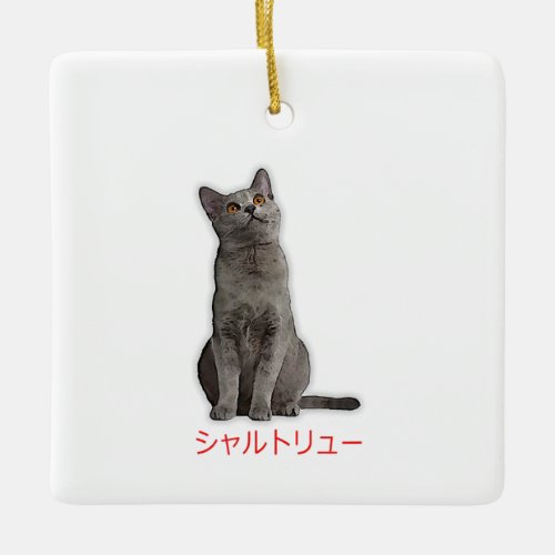 Hand Draw Funny Chartreux Cat Japan Gift Dad Mom Ceramic Ornament