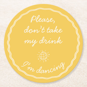 Hand Draw Retro Yellow Handwritting Wedding Round Paper Coaster
