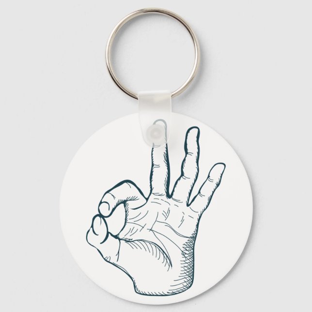 Hand draw sketch vintage okay hand sign keychain (Front)