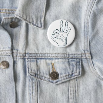 Hand draw sketch vintage okay hand sign pinback button | Zazzle