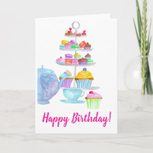 Hand draw watercolor cupcakes card