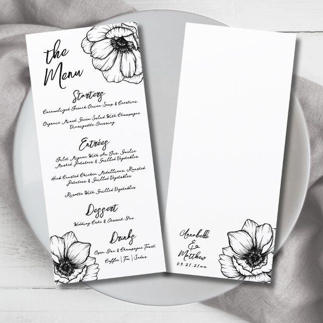 Hand Draw Whimsical Floral Wedding Menu (Hand Draw Whimsical Floral Wedding Menu )