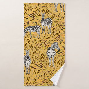 Hand draw Zebra Seamless Pattern With Line Backgro Bath Towel
