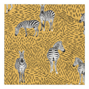Hand draw Zebra Seamless Pattern With Line Backgro Faux Canvas Print