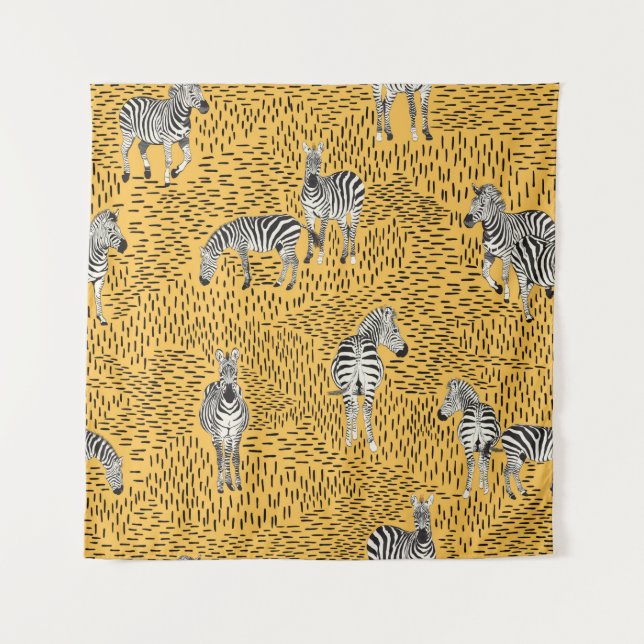 Hand draw Zebra Seamless Pattern With Line Backgro Tapestry (Front)