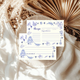 Hand drawen  Blue Tile Bridal Shower Recipe Card