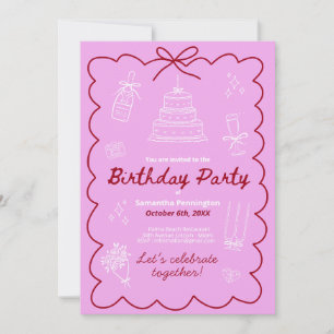 Hand drawing 30th birthday pink trendy colorful