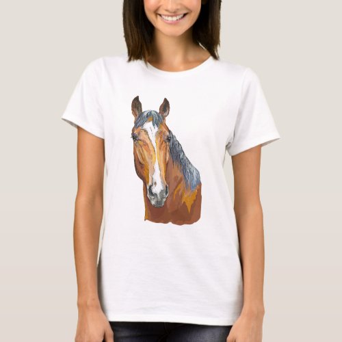 Hand drawing bay horse T_Shirt