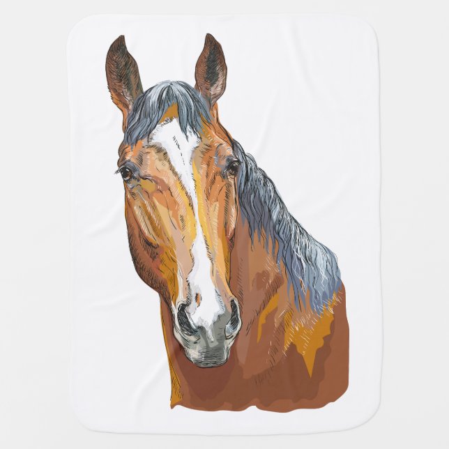 Hand drawing bay horse T-Shirt Baby Blanket (Front)
