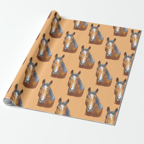 Hand drawing bay horse wrapping paper