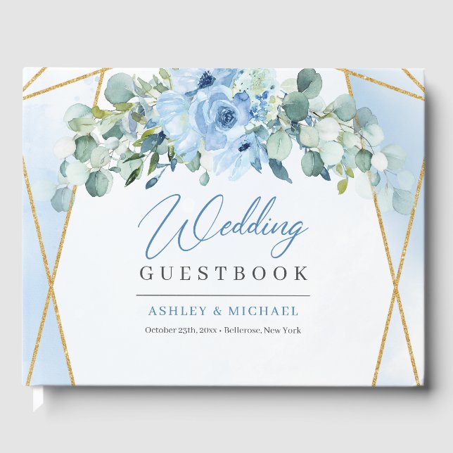Hand drawing burgundy floral arch gold wedding guest book (Front)