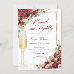 Hand drawing burgundy floral brunch and bubbly invitation