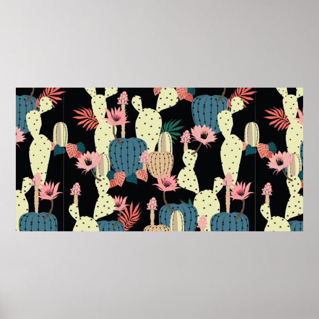 Hand drawing Cactus Plant and flowers Seamless Pat Poster (Front)
