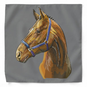 Hand drawing chestnut horse bandana