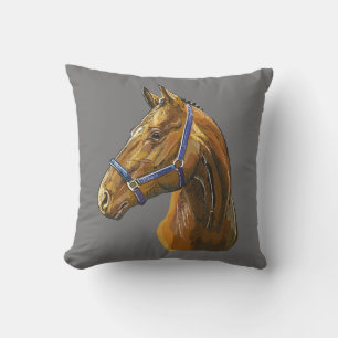 Hand drawing chestnut horse throw pillow