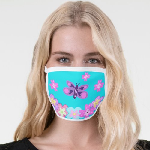 Hand Drawing Colourful Cartoon Flowers  Butterfly Face Mask