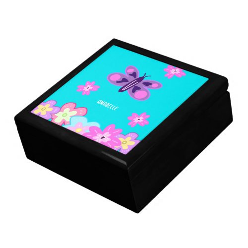 Hand Drawing Colourful Cartoon Flowers  Butterfly Gift Box