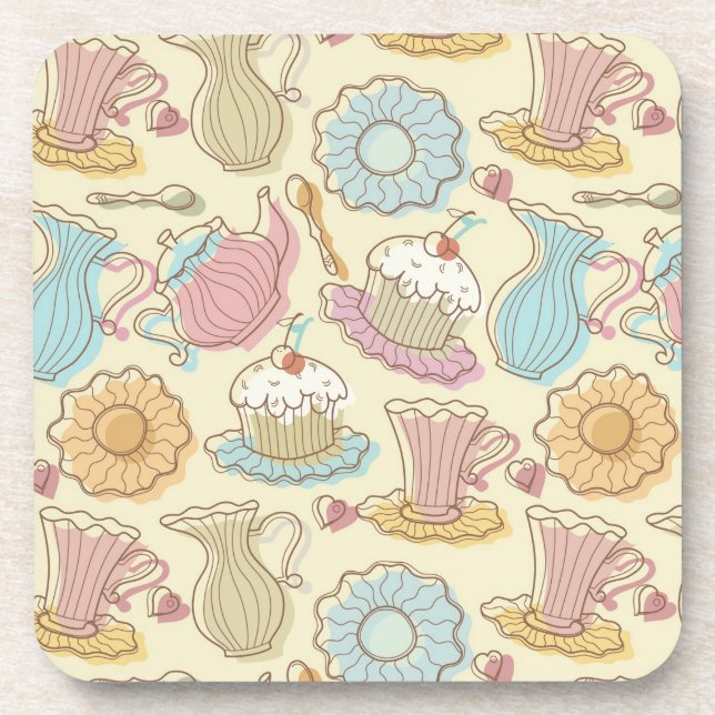 Hand Drawing Dishes Silhouettes Drink Coaster (Front)