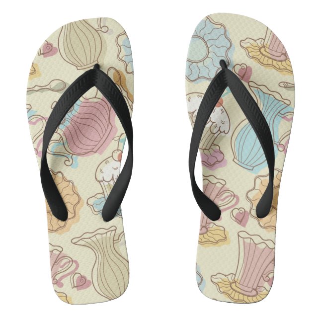 Hand Drawing Dishes Silhouettes Flip Flops (Footbed)