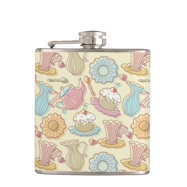 Hand Drawing Dishes Silhouettes Hip Flask (Front)