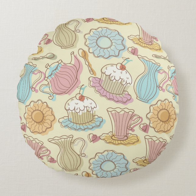 Hand Drawing Dishes Silhouettes Round Pillow (Front)