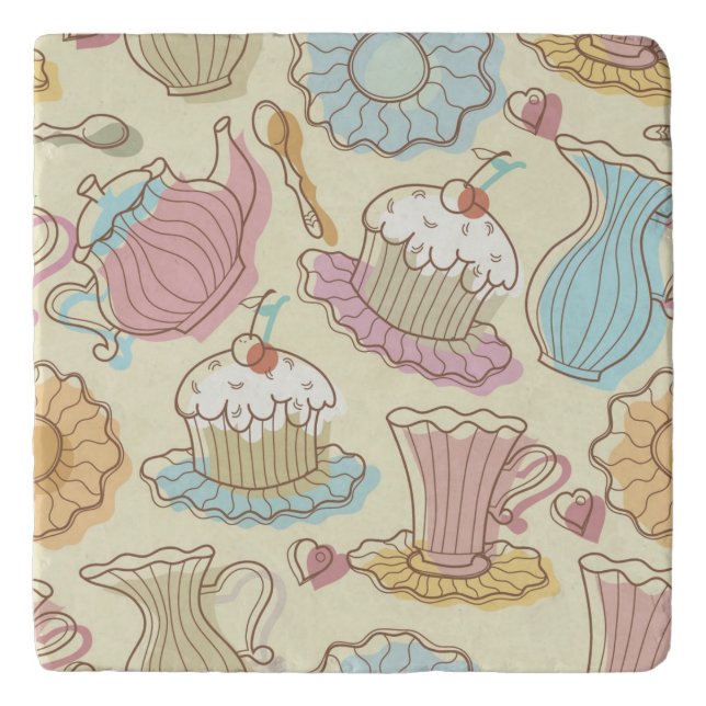 Hand Drawing Dishes Silhouettes Trivet (Front)