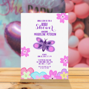 Hand Drawing Flowers & Butterfly Baby Shower Invitation