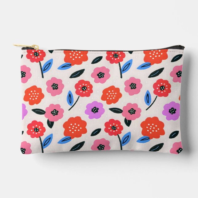 Hand drawing flowers pattern accessory pouch (Front)