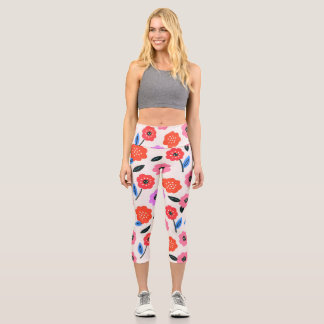 Hand drawing flowers pattern capri leggings