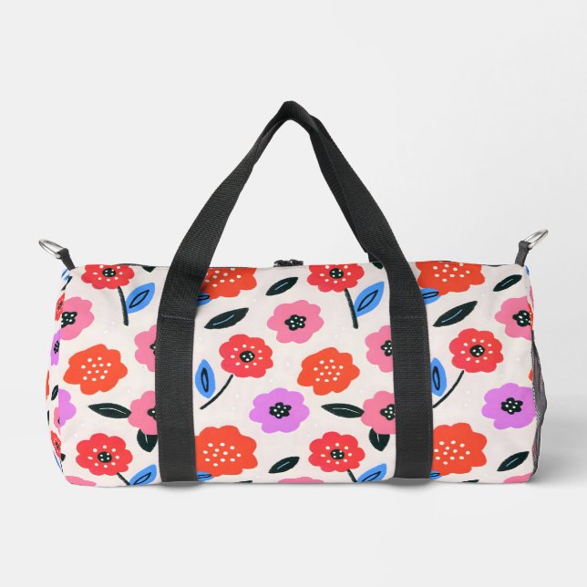Hand drawing flowers pattern duffle bag (Front)