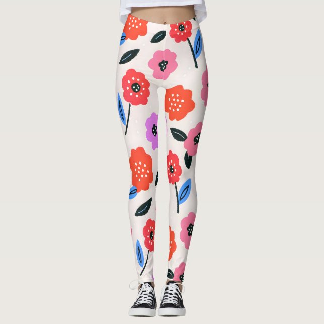 Hand drawing flowers pattern leggings (Front)