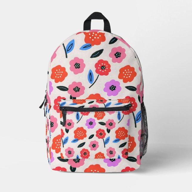 Hand drawing flowers pattern printed backpack (Front)