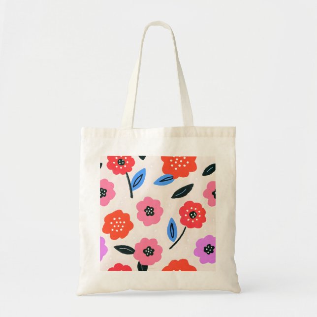 Hand drawing flowers pattern tote bag (Front)