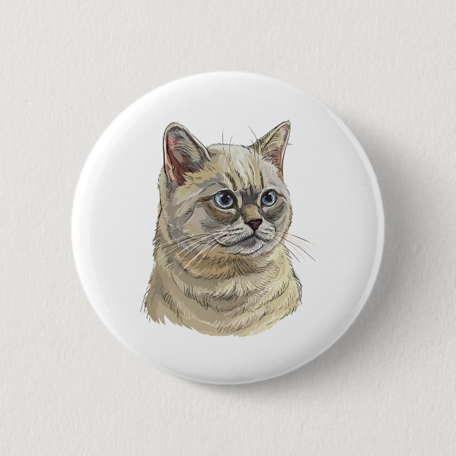 Hand drawing funny British cat Button (Front)