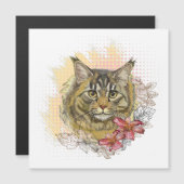 Hand drawing funny cute Maine coon with flowers (Front/Back)