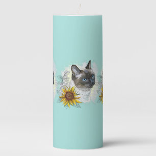 Hand drawing funny cute thai cat with flowers pillar candle
