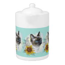 Hand drawing funny cute thai cat with flowers