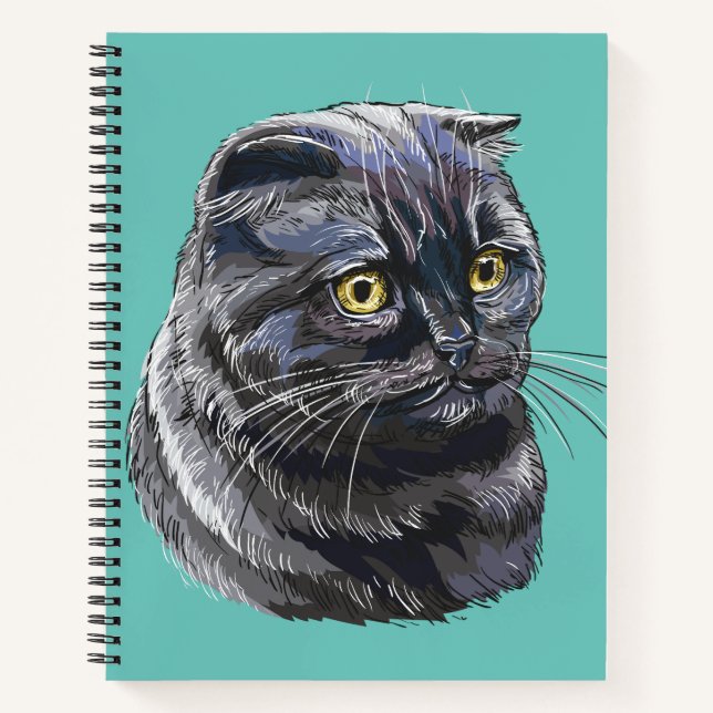 Hand drawing funny fluffy Black brittish cat. Notebook (Front)