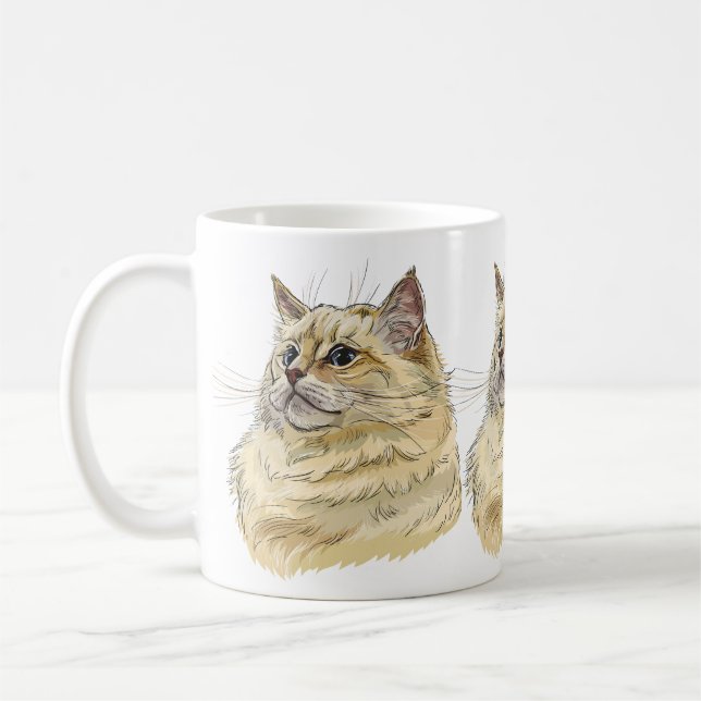 Hand drawing funny fluffy Ragdoll cat Coffee Mug (Left)