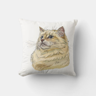 Hand drawing funny fluffy Ragdoll cat Throw Pillow