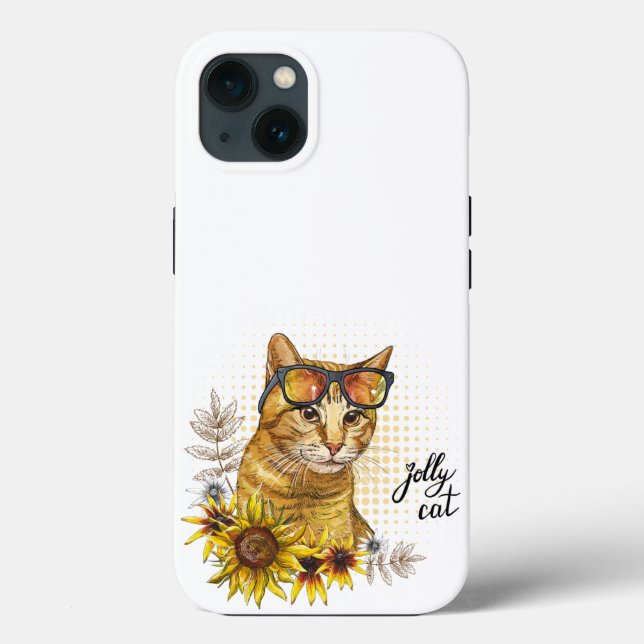 Hand drawing funny red tabby cat in glasses with s Case-Mate iPhone case (Back)