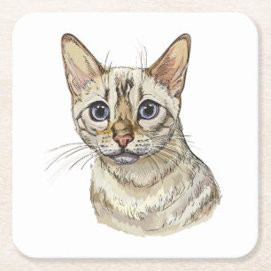 Hand drawing funny Snow bengal cat T-Shirt Throw P Square Paper Coaster