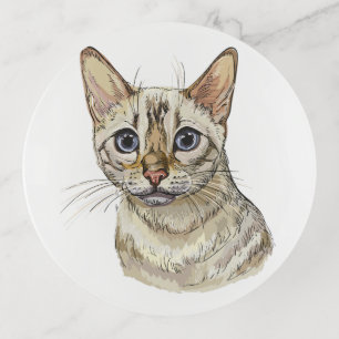 Hand drawing funny Snow bengal cat T-Shirt Throw P Trinket Tray