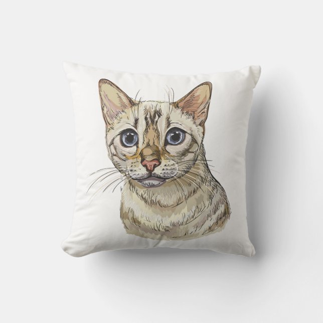 Hand drawing funny Snow bengal cat T-Shirt Throw Pillow (Front)