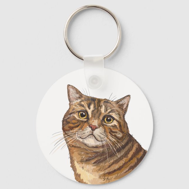Hand drawing funny Tabby cat Tote Bag Keychain (Front)
