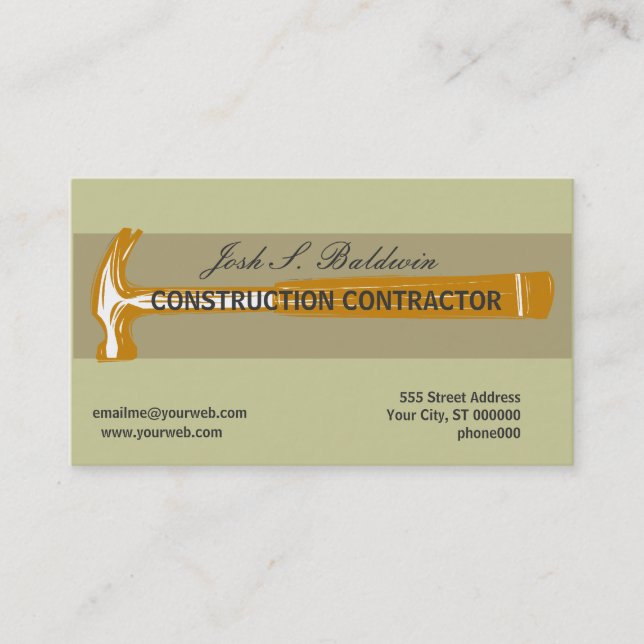 Hand Drawing Hammer Skilled Trade Contractor Business Card (Front)