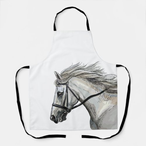Hand drawing horse with a bridle apron