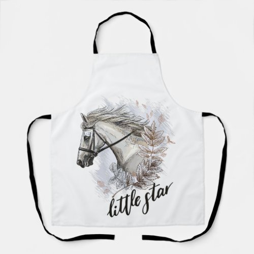 Hand drawing horse with plants apron