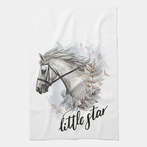 Hand drawing horse with plants apron kitchen towel