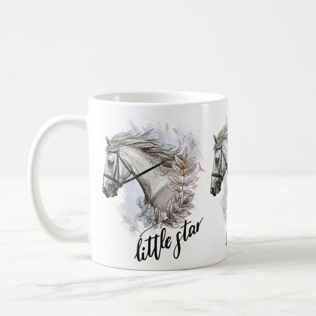 Hand drawing horse with plants coffee mug (Left)